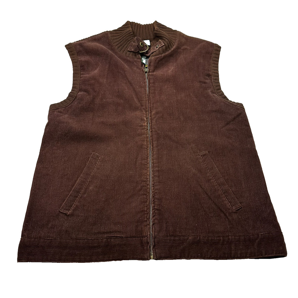 Lauren Ralph Lauren Vest Women's L Brown Corduroy Zip Up Pockets Lined